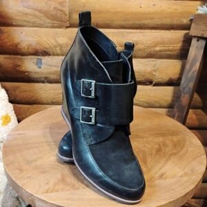 Korks By Kork-Ease Hanska Dark Brown Leather & Suede Wedge Bootie Size 8M